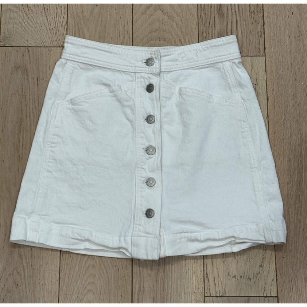 Madewell White Stretch Denim Button Front Mini Skirt Sz 0 Beach Neutral‎ Minimal